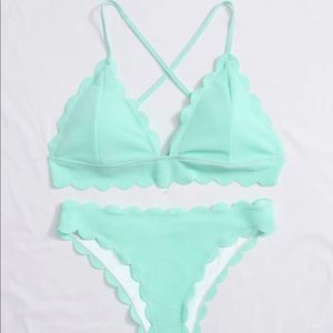 Mint scallop trim triangle bikini